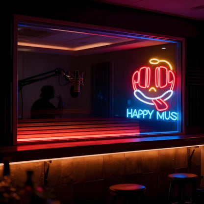 Neonawall Happy Music Neon Sign for Wall Decor Light Up Letters Business Led Sign Music Birthday Party Signs Led Decorative Night Signs Room Decorations Christmas Party Gifts for Bar Musician Studio