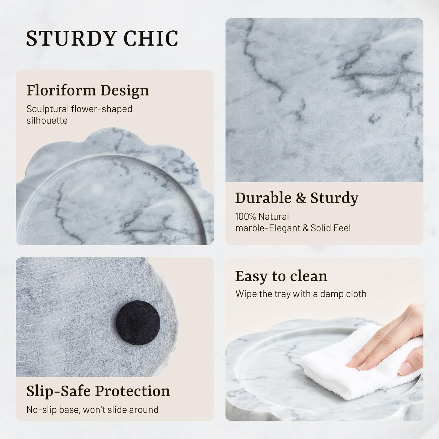 Natural Marble Candle Holder, Elegant Marble Scalloped Tray for Countertop, Solid Feel, Smooth Finish, Catchall for Jar Pillar Candles, Perfume, Key, Jewelry Dish, 6.3" Diameter