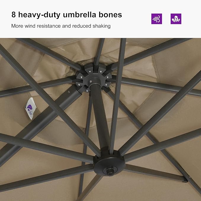 PURPLE LEAF 9'×11.5' Cantilever Patio Umbrella with Base Rectangle Offset Outdoor Umbrella Cover with Zipper for Garden Deck Pool Beige