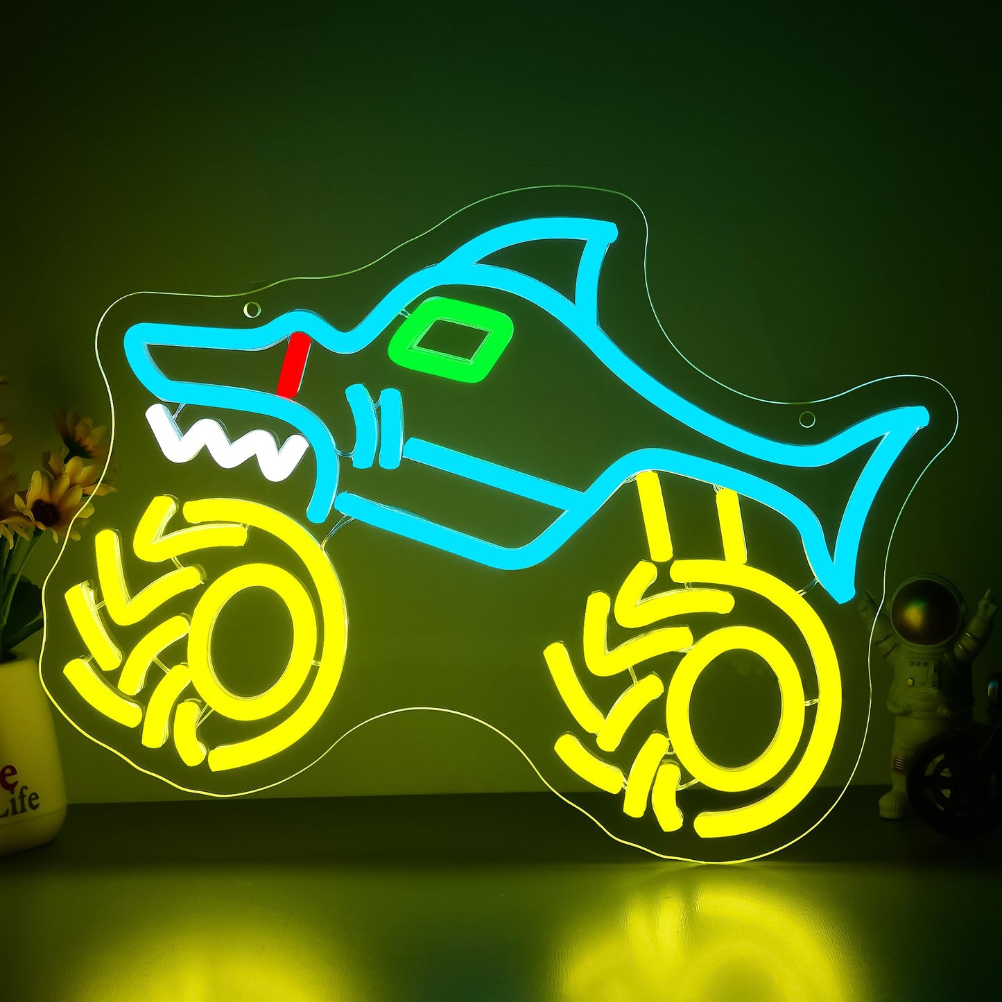 Monster Truck Neon Sign for Wall Decor Monster Truck LED Neon Light for Teen Boy Room Bedroom Playroom Living Room Bar Party Garage Man Cave Decor Birthday Gifts Dimmable Size 13.7 * 10.1 In(TWP324)
