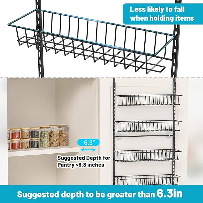 8-Tier Pantry Door Oragnizer, Over The Door Pantry Organizer Rack and Storage