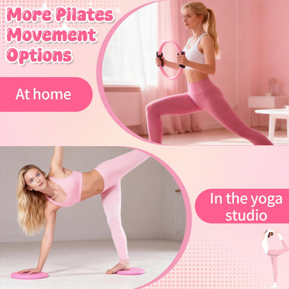 Pilates Equipment Kit for Home Workouts - 18pcs Set- 14'' Pilates Ring and Ball Set for Women, Pilates/Yoga Accessories Kit with Wrist Weights, Resistance Bands, Core Sliders, Yoga Strap (pink)