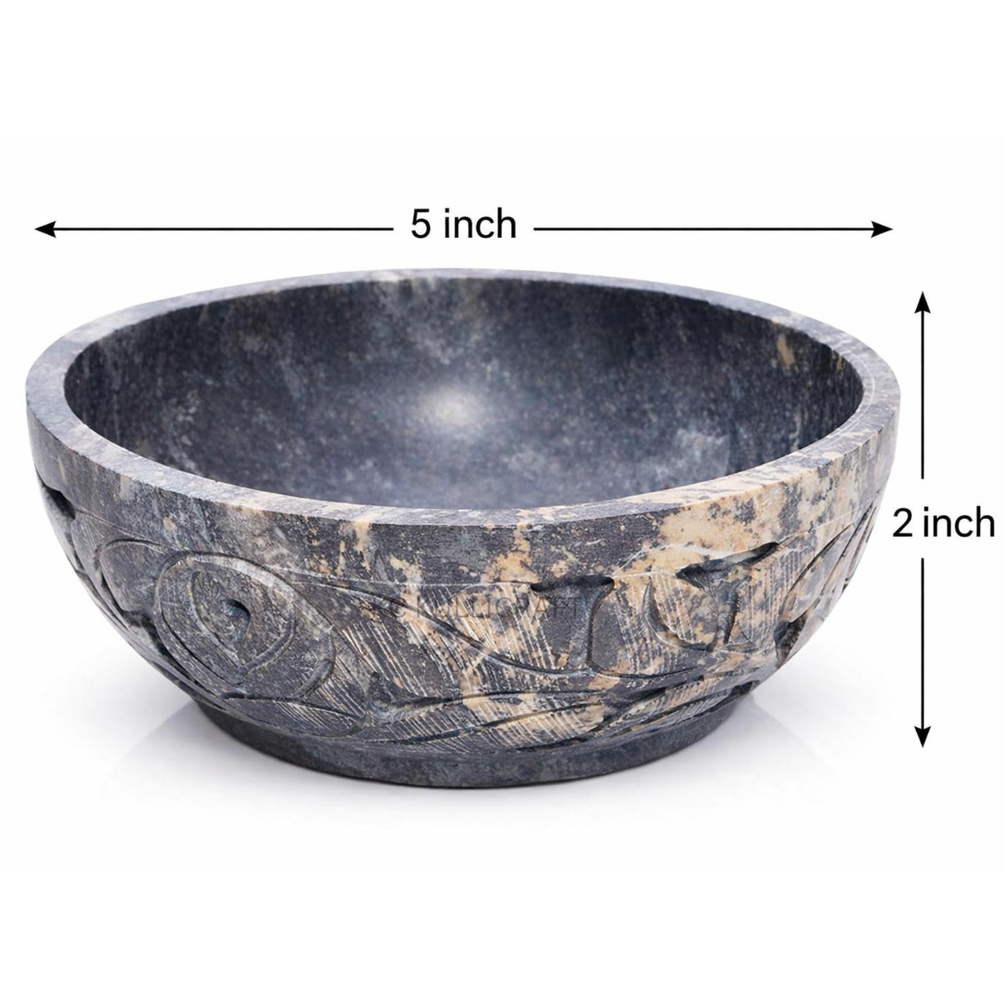KC KULLICRAFT Marble Soapstone Natural Smudge Pot | Stone Bowl | Scrying And Smudge Bowl (Scrying - Bowls & Mirrors) (5 Inch) From India. Handmade Leaf Carved Design.