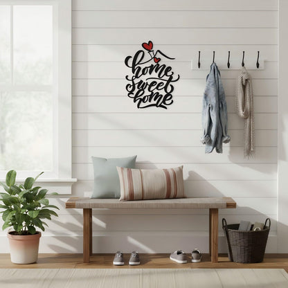 AIM & GGKK Home Sweet Home Wall Art, Metal Calligraphy Sign with Red Heart Accent - Rustic Farmhouse Wall Decor for Living Room, Entryway, Kitchen | 14.8" x 12.2" Black Metal | Easy Hang | Housewarming Gifts for New Homeowners