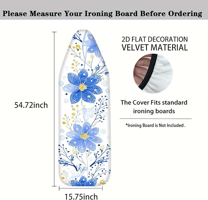 Nuxovilar Blue Flower & Yellow Bud Ironing Board Cover, 15 * 54inch, Fit Most