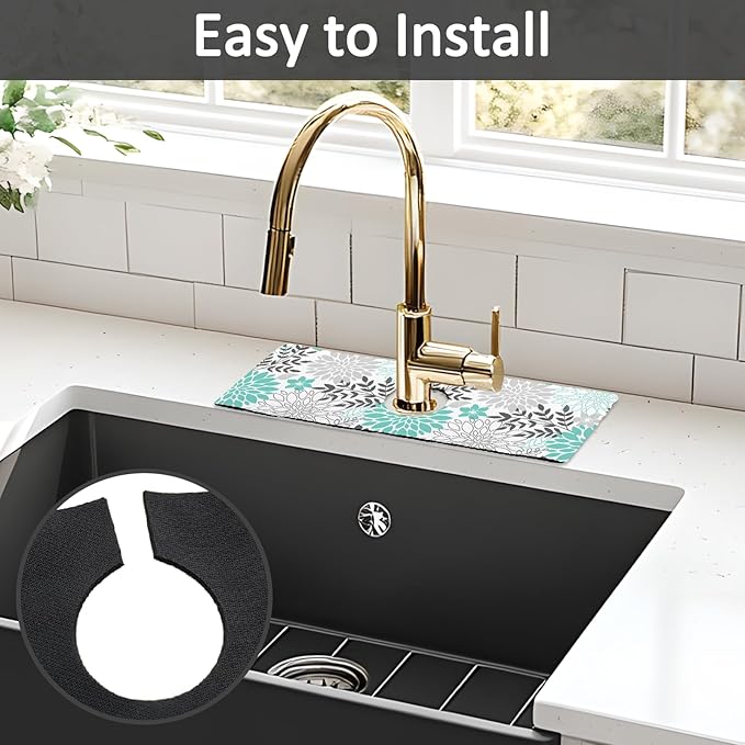 15" X 5.5" Kitchen Sink Splash Guard Faucet Mat Floral Super Absorbent Fast