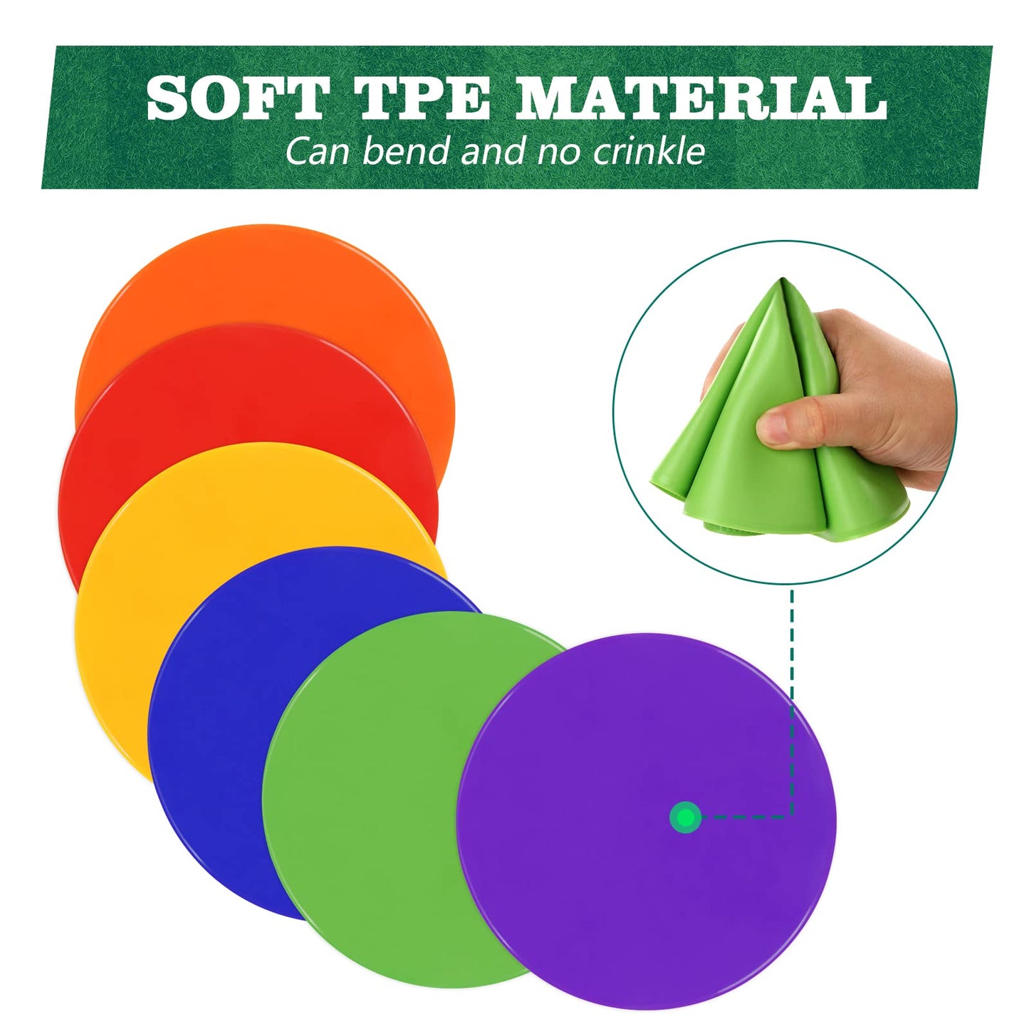 ZIECE Poly Spots Spot Markers for Gym Floor, 9inch 36 Pcs Flat Cones Non-Slip Rubber Floor Dots Circles for Sports Soccer Basketball Agility Training Dance Classroom