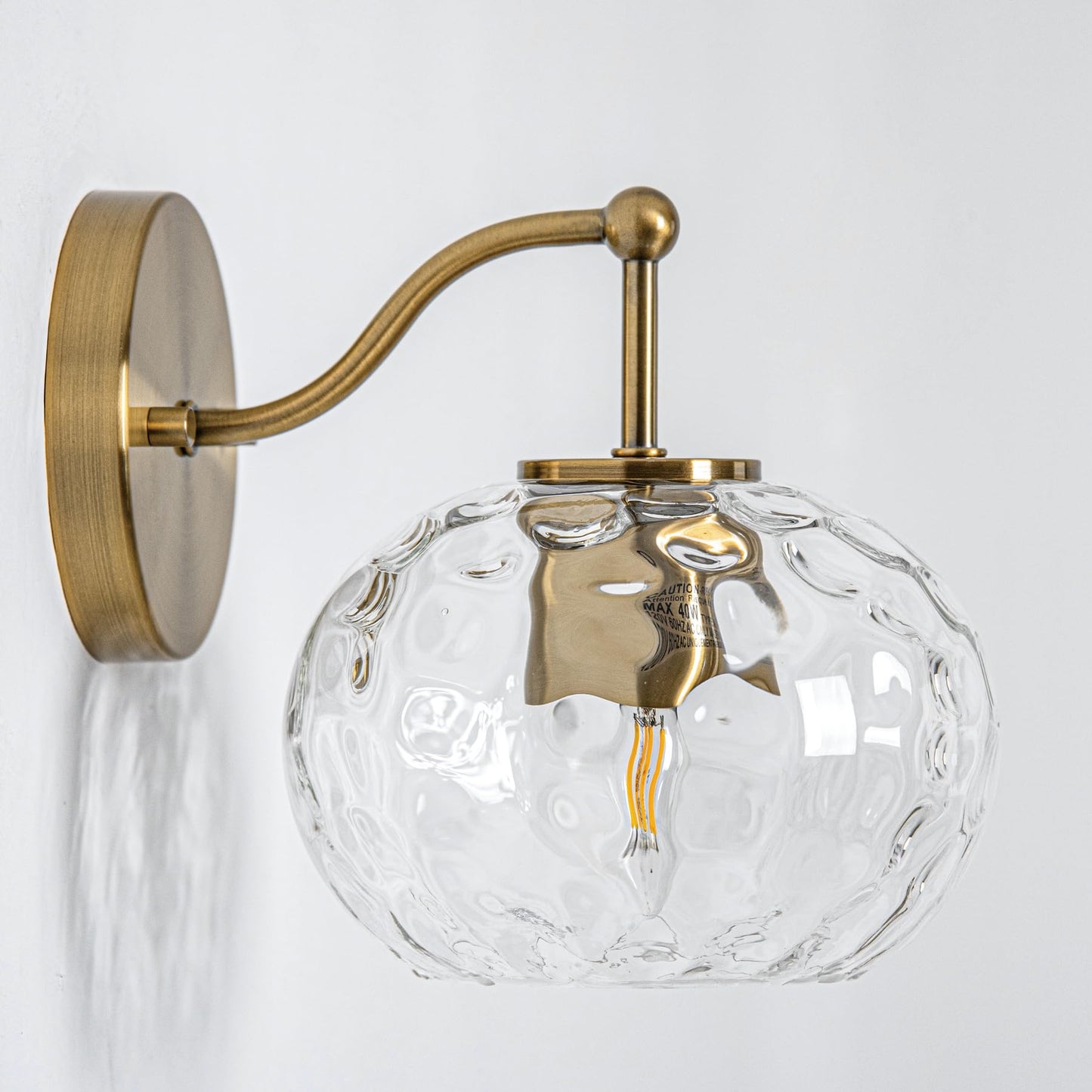 Wrlmfy Modern Iridescent Glass Wall Sconce Gold Brass Wall Light Set of 2 Hammered Clear Glass Vanity Light for Bedroom Hallway Living Room Stairwell Bathroom Over Mirror