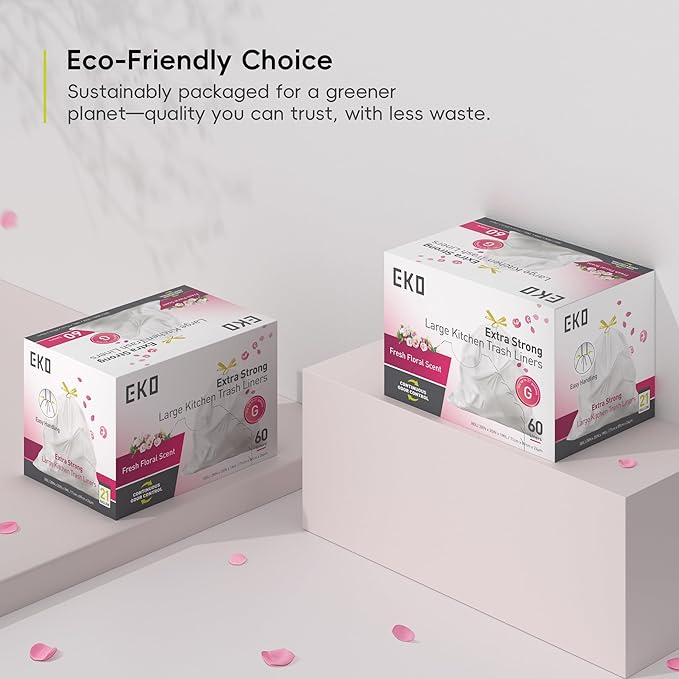 EKO 21 Gallon / 50-90 Liter, Extra-Strong Garbage Bags, Fresh Floral Scent