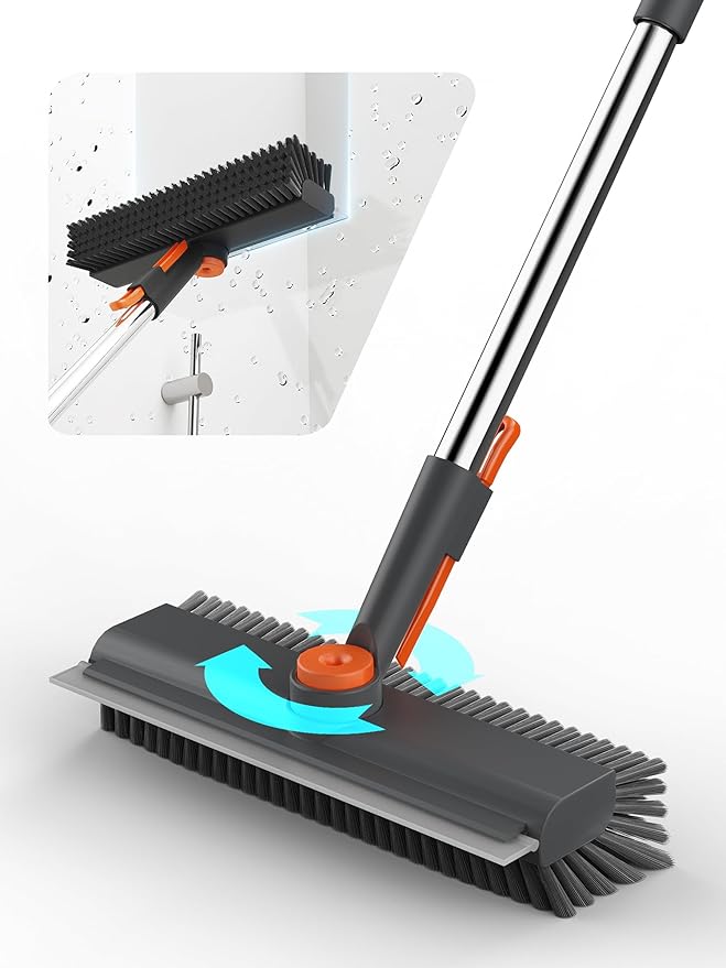 Floor Scrub Brush with Long Handle, 3 in 1 Multi-angle Swivel Right Angled
