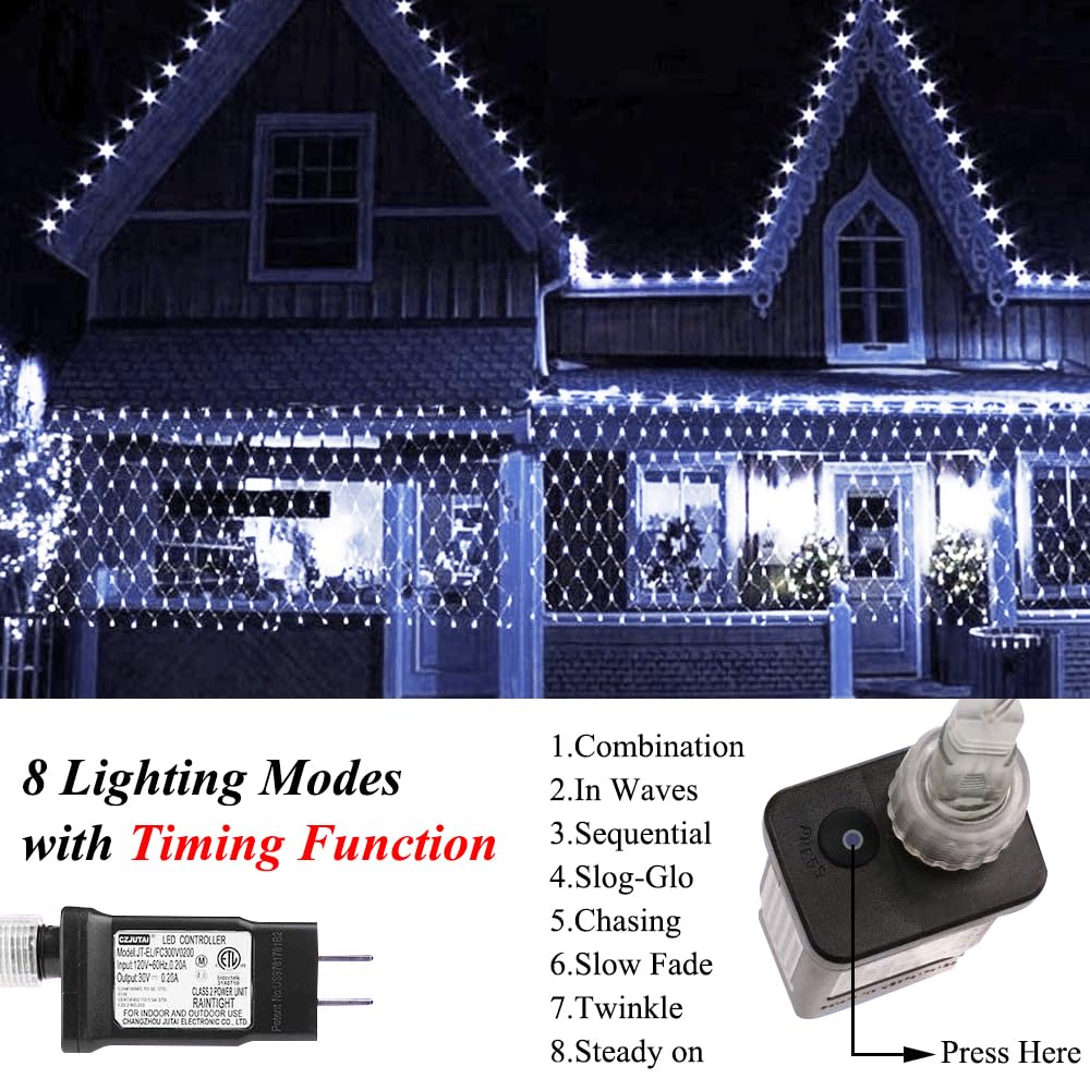 Vicila LED Net Lights Mesh Lights, 240LED Timer Tree Warp Fairy Lights Outdoor Hanging String Light for Christmas, Halloween, Garden, Walkway, Bushes Decor-9.8ft x 6.6ft(White)
