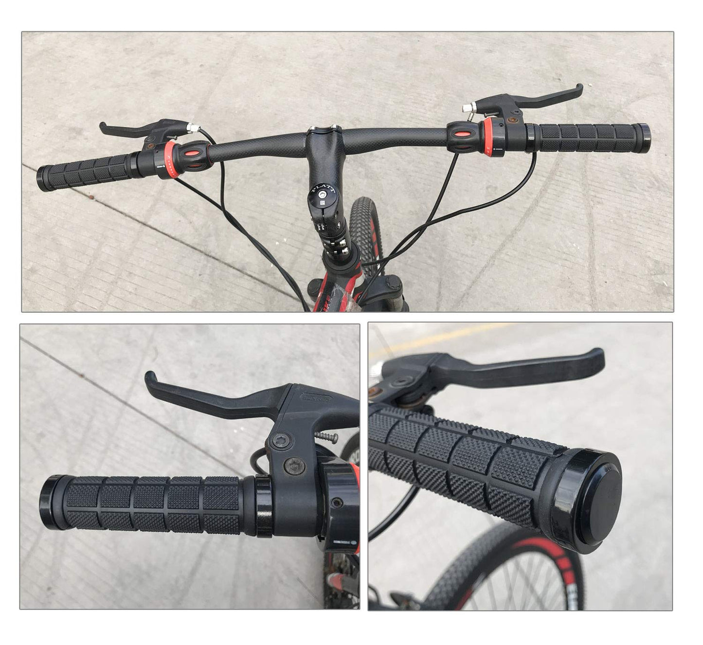 PLATT Bike Handlebar Grips Rubber Comfortable Bicycle Handle Grip for MTB/BMX with Plastic End Caps (Black A)