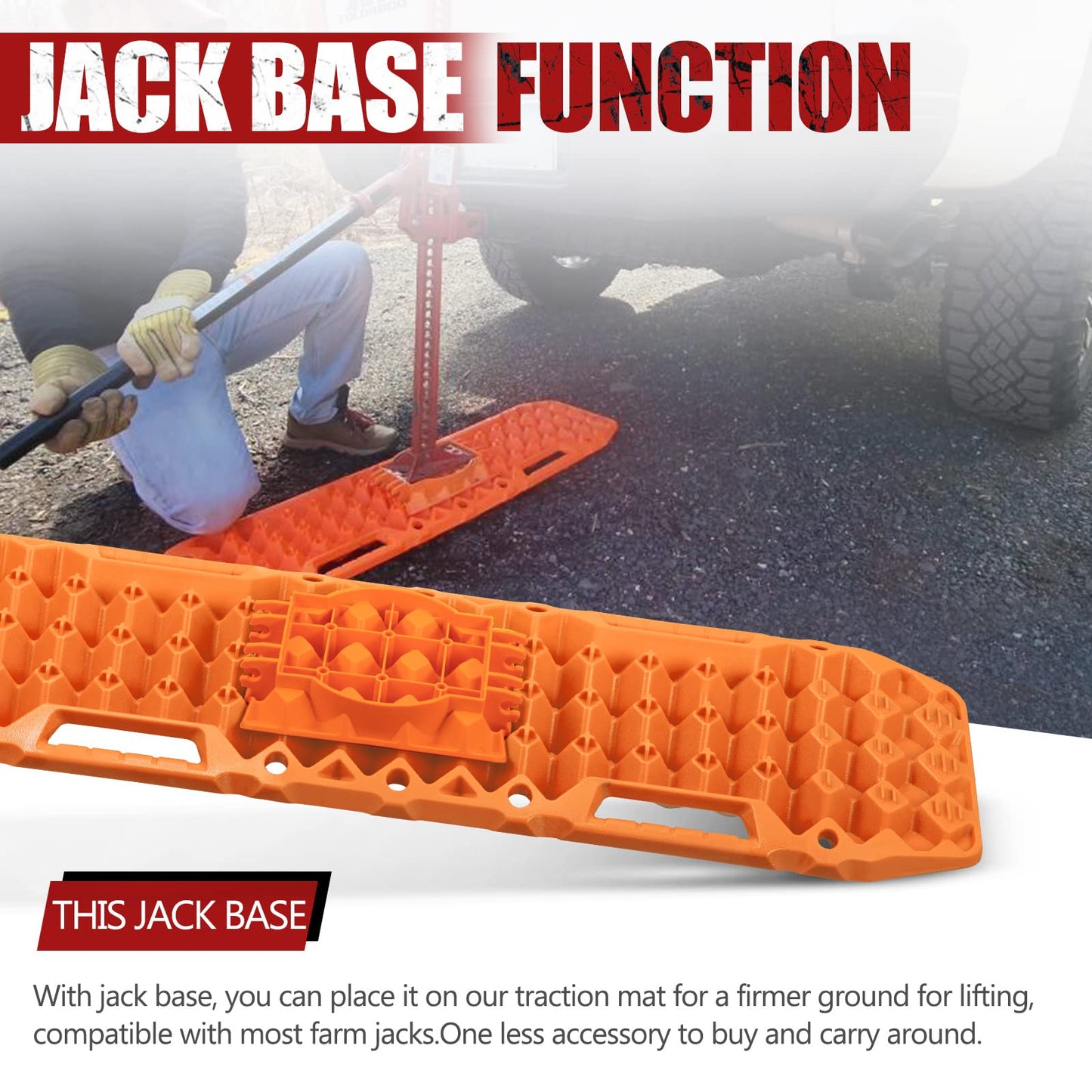 BUNKER INDUST Off-Road Traction Boards with Jack Lift Base (Gen 9) Orange + 3" x 30ft Tree Saver Winch Strap 35,000 lbs Recovery Straps
