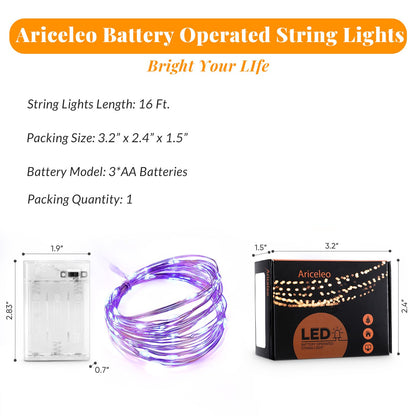 Ariceleo Led Fairy Lights Battery Operated, 1 Pack Mini Battery Powered Copper Wire Starry Fairy Lights for Bedroom, Christmas, Parties, Wedding, Centerpiece, Decoration (5m/16ft Blue)