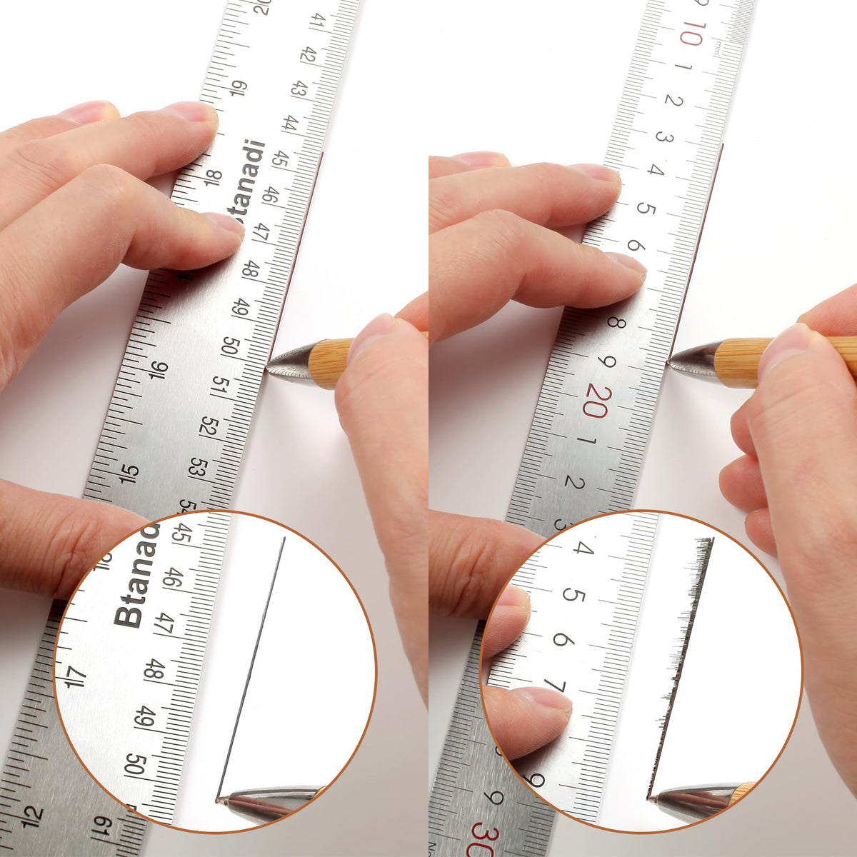 Boompark 24 Inch Metal Ruler, Stainless Steel Straight Edge Ruler with Cork Backing, Non-Slip Imperial & Metric Measuring Tool for School, Office, Woodworking, Drafting