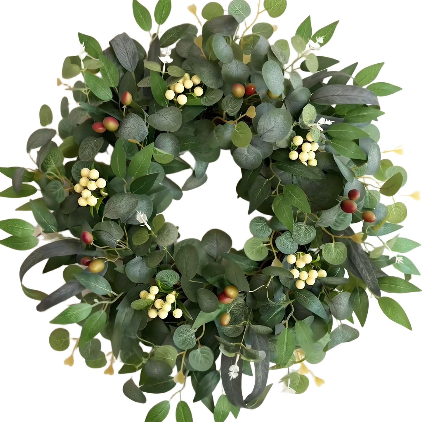 22-24" Eucalyptus Wreaths for Front Door,Spring Summer Fall Autumn Winter Wreaths,Large Eucalyptus Greenery Wreath with Olive Leaves Berries for Front Door Outdoor Farmhouse Decor All Seasons