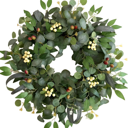 22-24" Eucalyptus Wreaths for Front Door,Spring Summer Fall Autumn Winter Wreaths,Large Eucalyptus Greenery Wreath with Olive Leaves Berries for Front Door Outdoor Farmhouse Decor All Seasons
