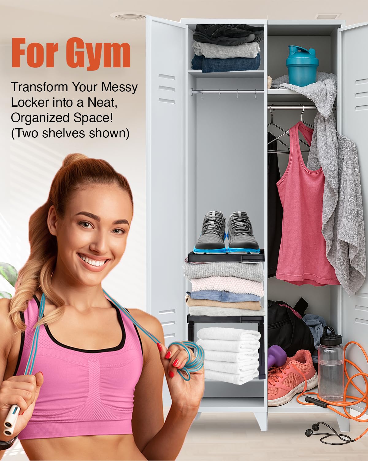 Piffny Locker Organizer Shelf, Adjustable Width and Height, Ideal for School, Office, and Gym Lockers, Pink 2 Pack