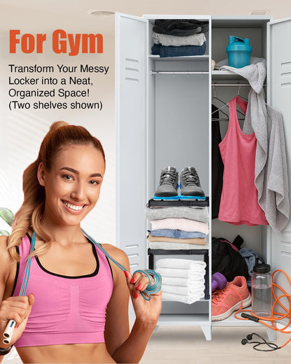 Piffny Locker Organizer Shelf， Adjustable Width and Height, Stackable, Ideal Locker Shelf for School, Office, Gym Lockers, or Even Kitchen Cabinets & Under Sink Organization (Black 1 Pack)