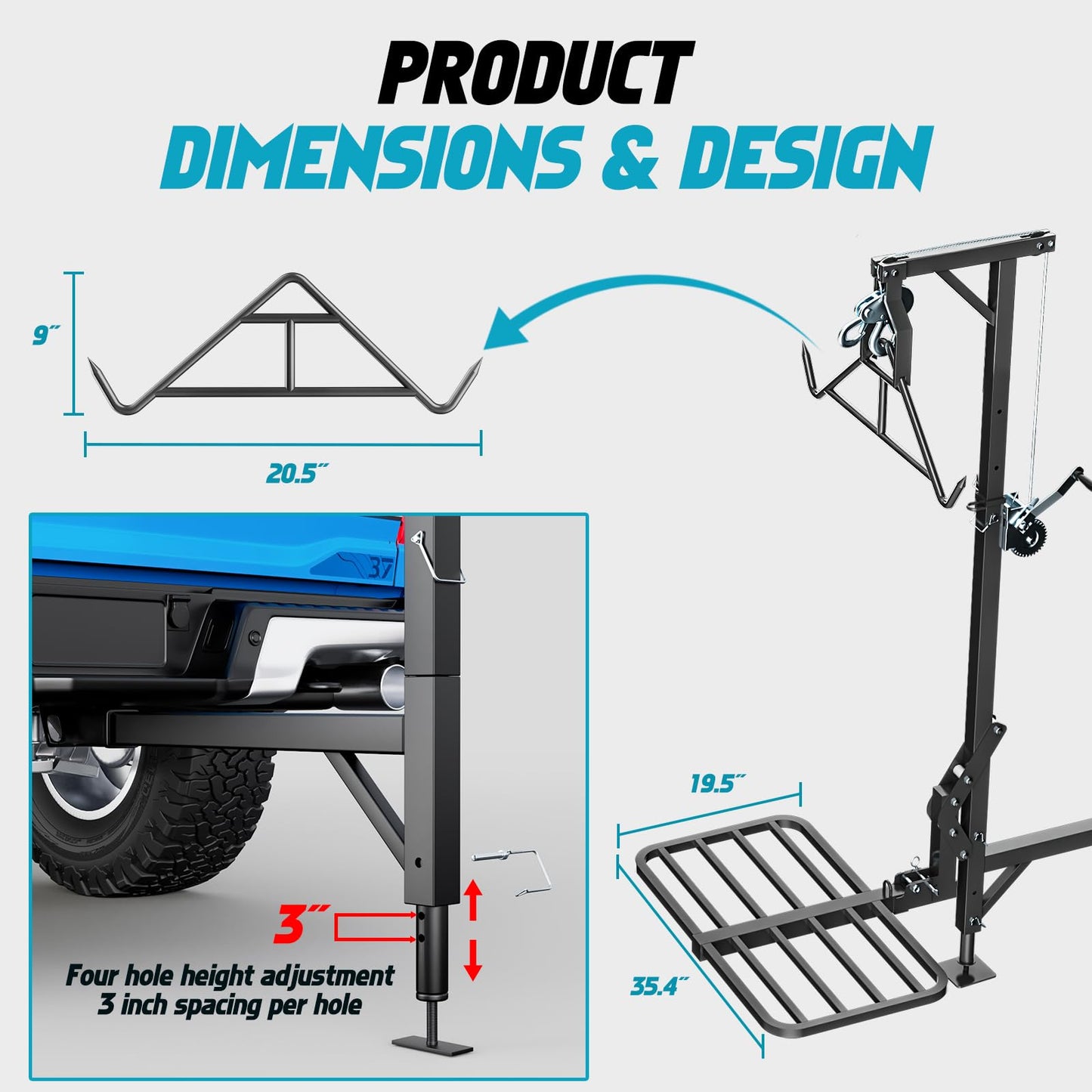 Truck Hitch Game Hunting Hoist - CROSSHIP Mounted Lifting System & Hitch Game Hoist - Easy 10-Minute Installation - 360 Degree Rotation, Detachable 3in1 (2025 Upgrade)