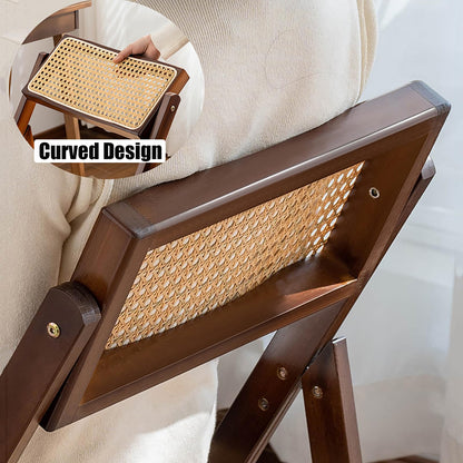 KISKIS Wooden Rattan Folding Chairs Portable Save Space Kitchen Dining Chair for Balcony Living Room, with Mesh Elastic Seat and Curved Back, 400LBS,1 Pack