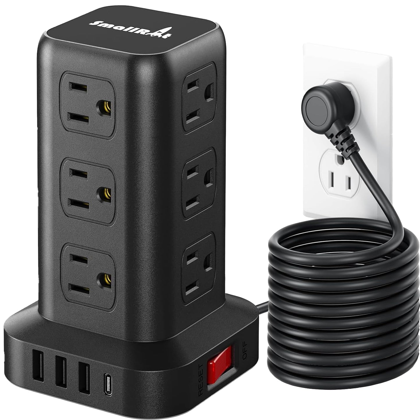 Extension Cord with Multiple Outlets, Surge Protector Power Strip Tower, 12 AC 4 USB，Surge Protector Tower 6.5FT Overload Protection for Home Office