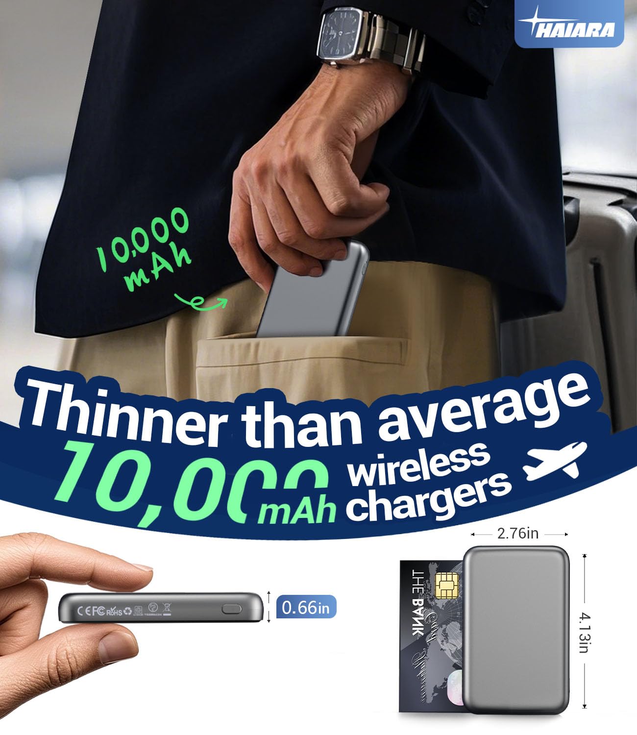 for Magsafe Battery Pack, 10000mAh Magnetic Portable Charger with USB-C 20W Fast Charging, Slim & Lightweight Wireless Power Bank for iPhone Air/17/16/15/14/13 Series, for Travel Cruise Essentials