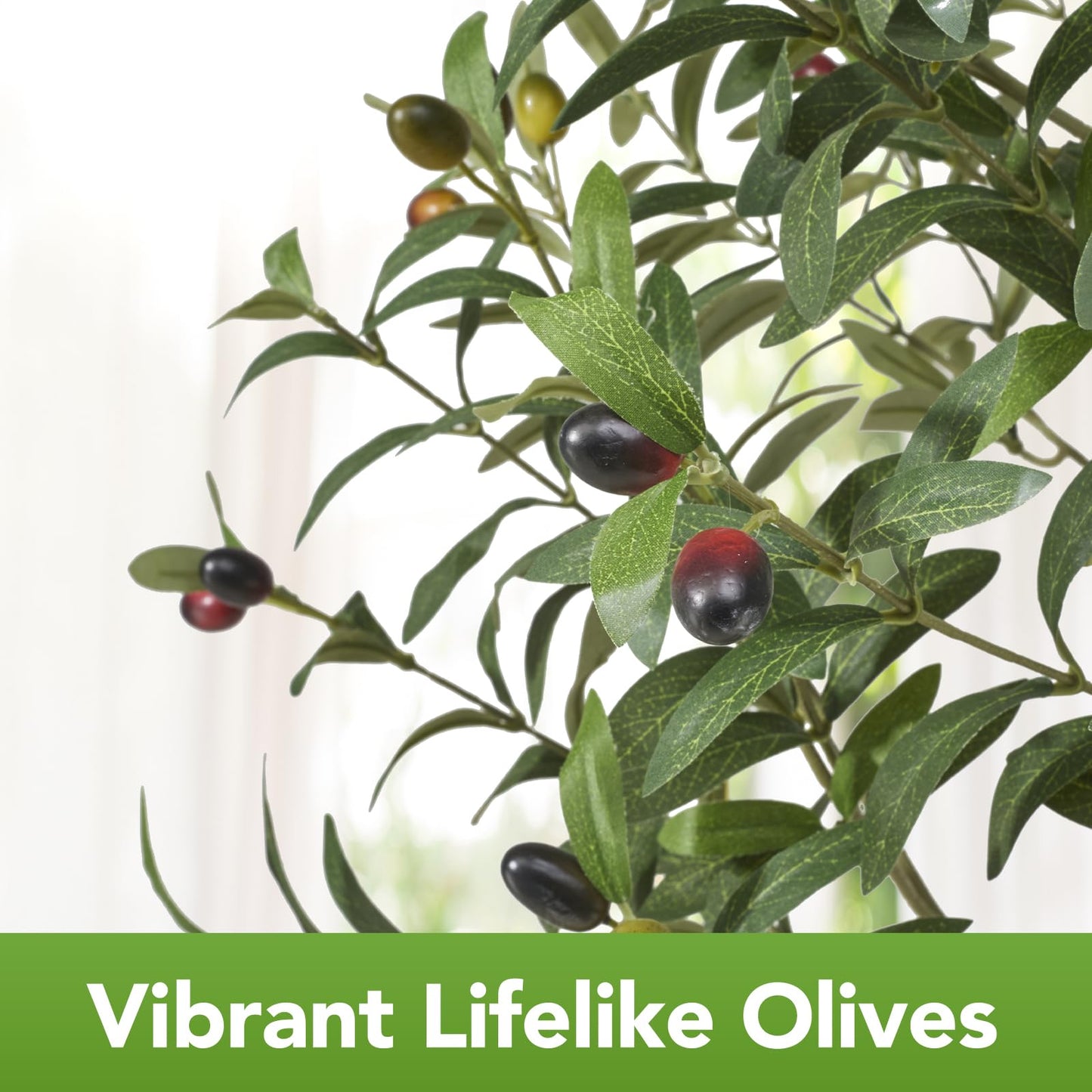6FT Realistic Artificial Olive Tree with Fruits & Leaves-Premium Faux Tree for Modern Home, Living Room, Office Decor, Luxury Indoor Plants for Leather Sofa & Wood Furniture