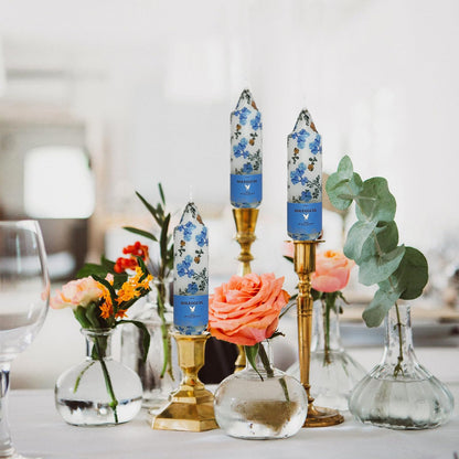 Print Taper Candle Forget-me-not Floral Short Candles Handmade Unscented Candlesticks 5 Inch Smokelss Candle Sticks for Holiday Decor Gifts Set of 4