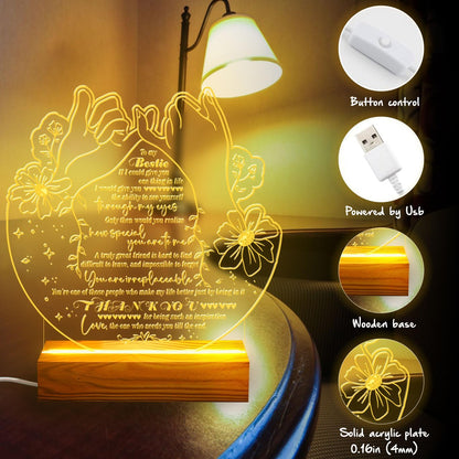 Bestie Gifts Heartfelt LED Night Light for Best Friend - Bestie Birthday Gifts - USB Powered Lamp with Pinky Promise Design and Touching Message - Wooden Base - Perfect Friendship Gift for Home Decor