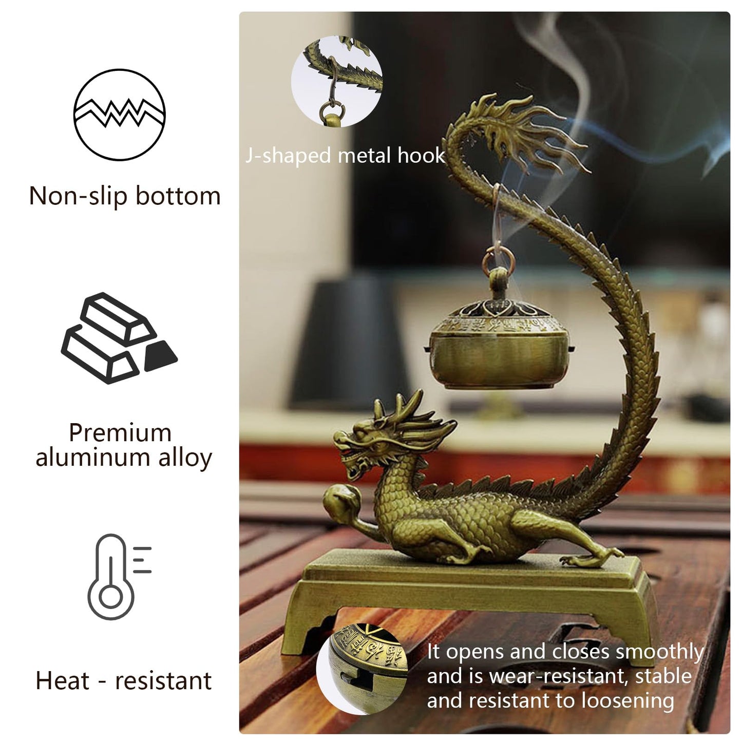 Dragon Incense Burner & Stick Holder with 40 Incense Sticks – Aroma Diffuser for Home Spa, Meditation Room & Zen Decor (Dragon)