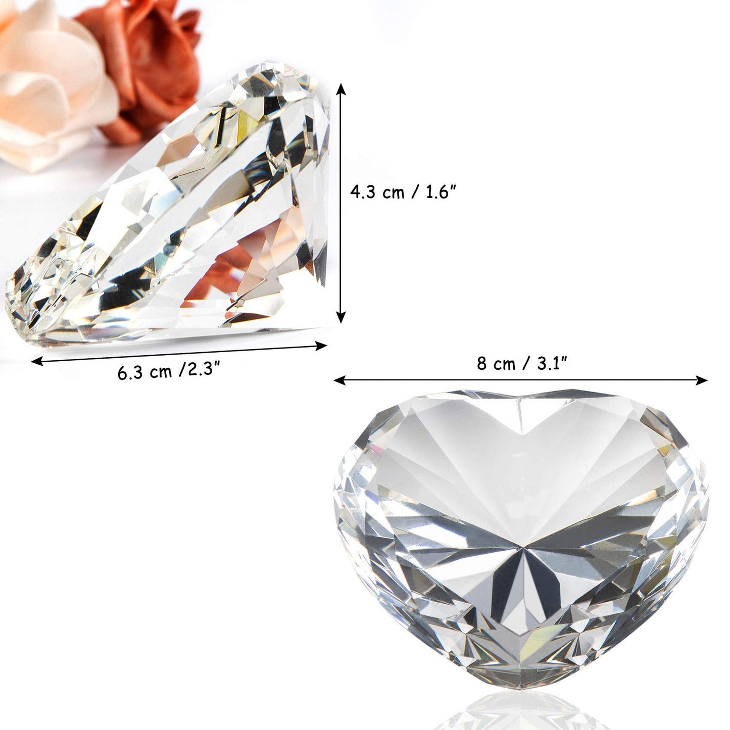 Clear Crystal Diamonds Paper Weights with Gift Box, 80mm Heart Shape Real Crystal Diamond Glass Gems Paperweight, Big Diamonds Birthday Anniversary Women Her Valentine's Day Gift