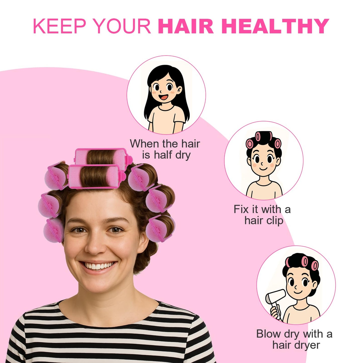 36 Pieces Foam Sponge Hair Rollers - Soft Sleeping Flexible Styling Curlers for Hair Styling (Pink)