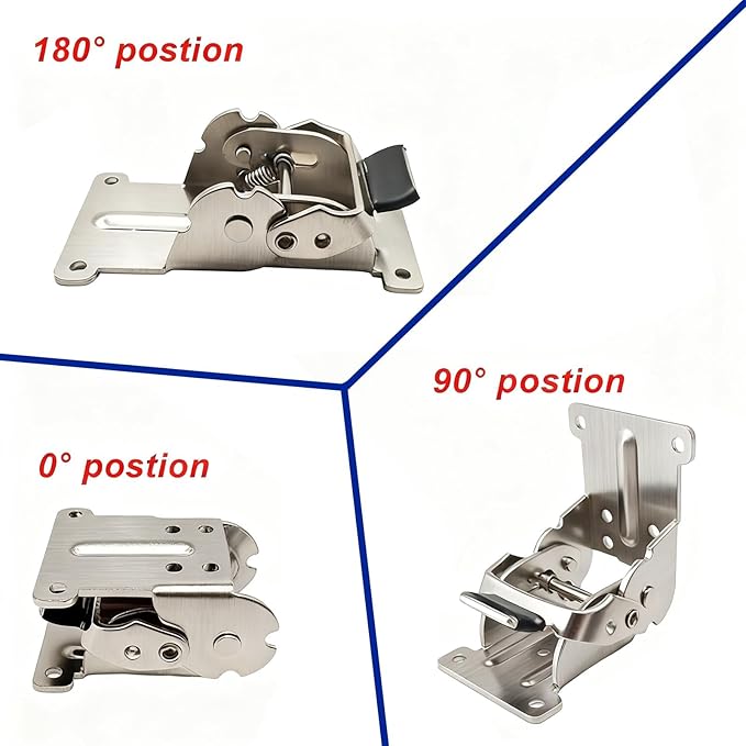 4 Pack Folding Brackets 0°-90°-180°, Heavy-Duty Self-Lock Hinge