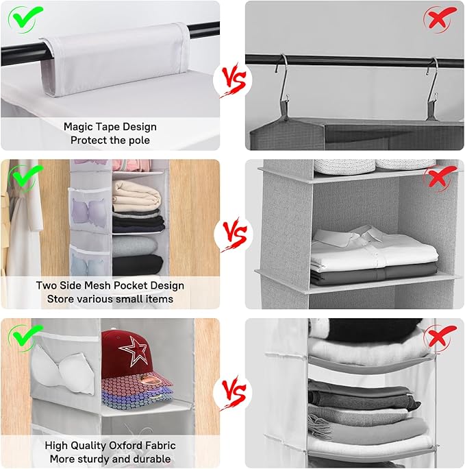 PetsHome 3-Shelf Hanging Closet Organizer, Space Saver, Closet Hanging Storage