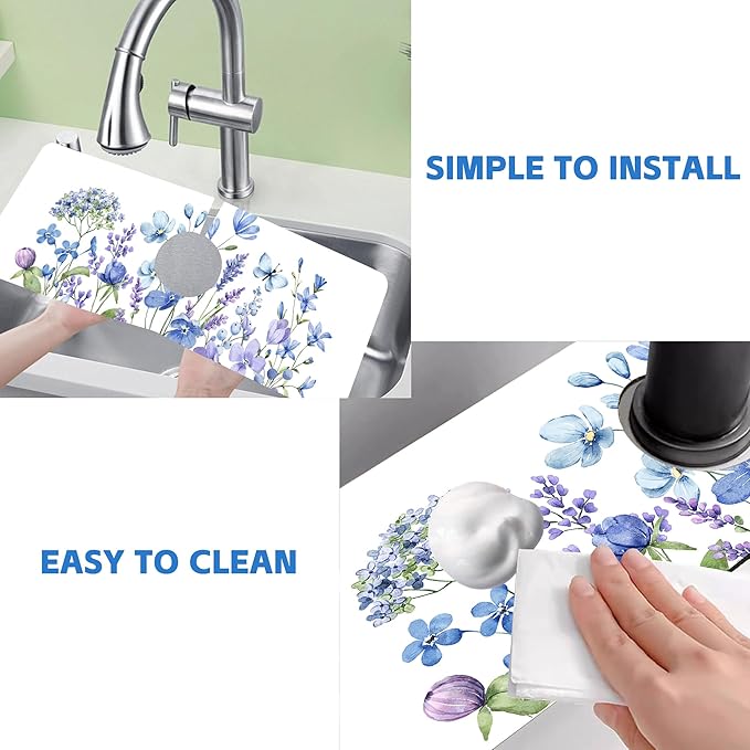 Watercolor Floral Butterfly Sink Faucet Absorbing Mat Sink Splash Guard Faucet