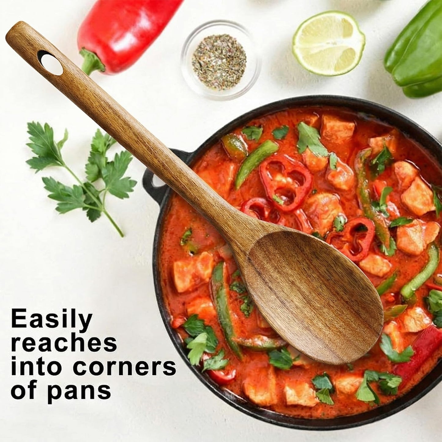Large Wooden Spoons for Cooking Utensil Set Big Mixing Serving Slotted Spoons Acacia Wood Cooking Spoon Set Non Toxic Spatula for Kitchen Bamboo Kitchen Utensils Long Handle Stirring Spoon Spatulas