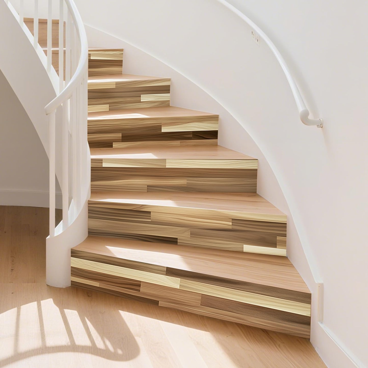 PLIGREAT 15 Strips Brown Wood Pattern Stair Decals Peel and Stick Stairs Riser Stickers Lifelike Style Murals Decor for Steps 7.1"x39" Self-Adhesive Stair Riser Decals for Home Hotel Decor
