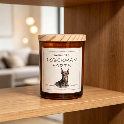 Doberman Gifts & Decor, Doberman Pinscher Gifts, Smells Like Doberman Farts Candle - Lavender & Eucalyptus, Crafted by Natural Soy Wax & Natural Essential Oils