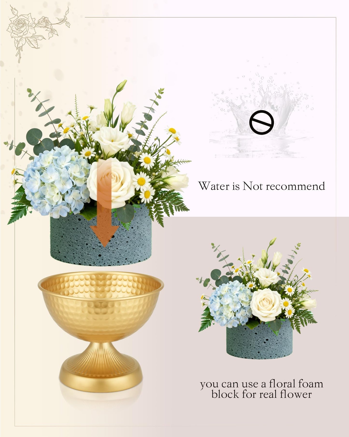 AURABEE Gold Compote Vase Set of 4, Pedestal Gold Vases for Centerpieces Metal Urn Flower Pot Vase Pack, Electroplated Rust-Proof Compote Pedestal Vases for Wedding Centerpieces- 5.9 Inches