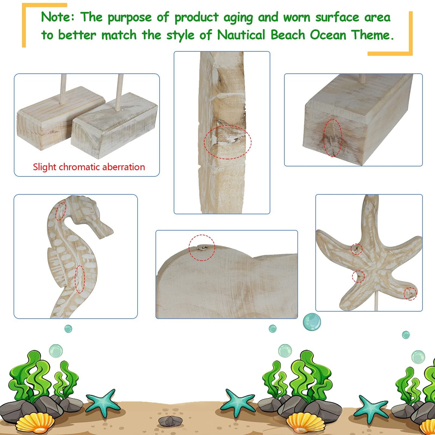 Exttlliy 3pcs Wood Handmade Beach Nautical Style Figurines Starfish/Conch/Seahorse Statue Home Decor Beach Decor Coastal Decor