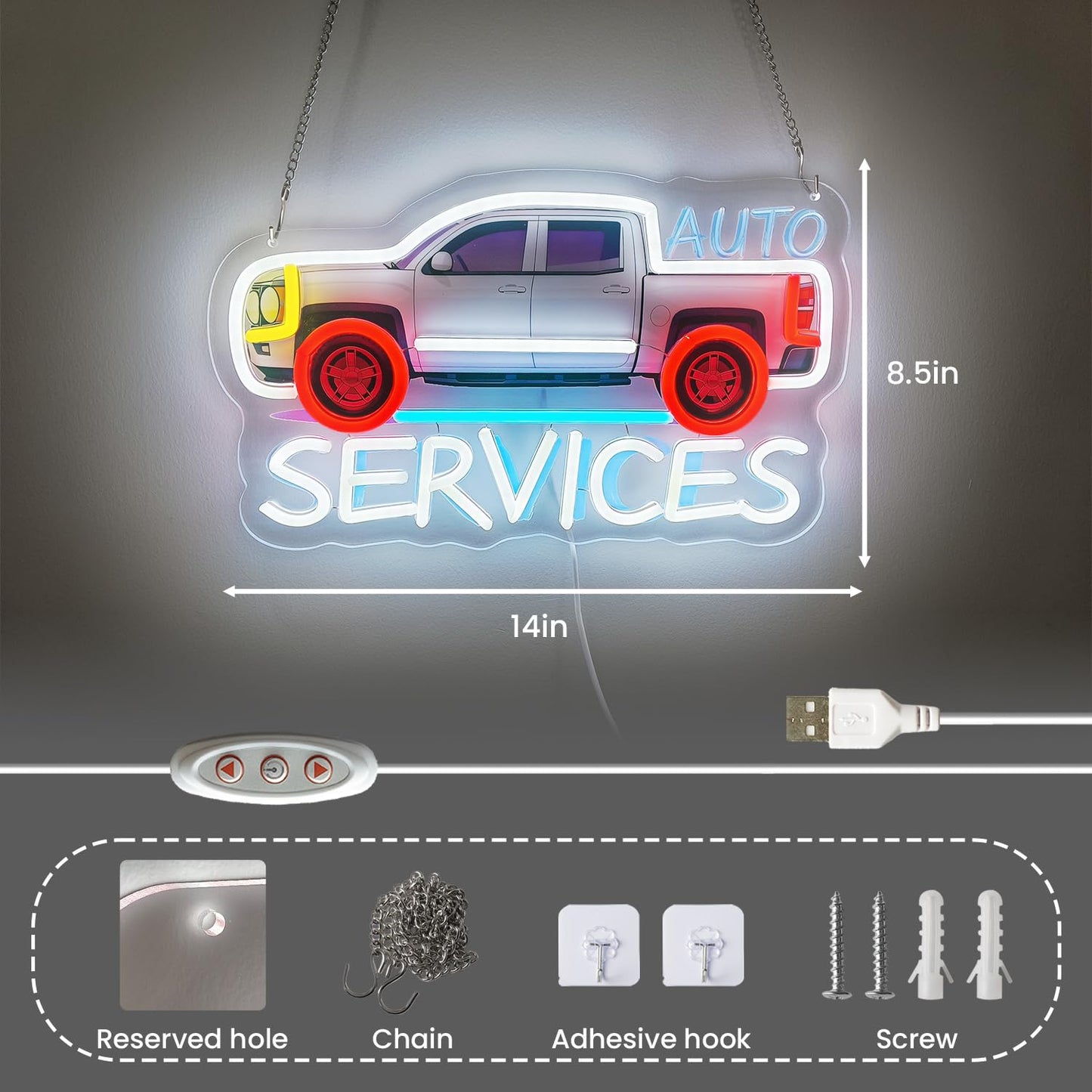 LED Neon Auto Repair Service Signs Light Up Car Vehicle Repair Lights Sign for Auto Supplies Shop Garages Men Cave Workshop Business Winow Wall Decor Gifts
