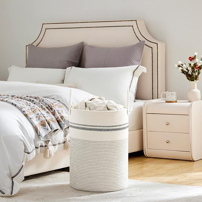 VIPOSCO Large Laundry Hamper, Tall Woven Rope Storage Basket