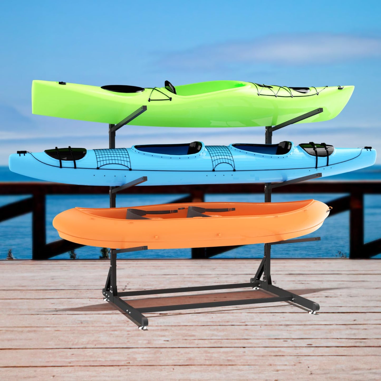 RDCMKL Freestanding Kayak Storage Rack for Outside, Heavy Duty Kayak Storage Hanger for Garage, Adjustable Kayak Stand Outdoor, Canoes, Surfboard & Paddleboard (3 Levels)