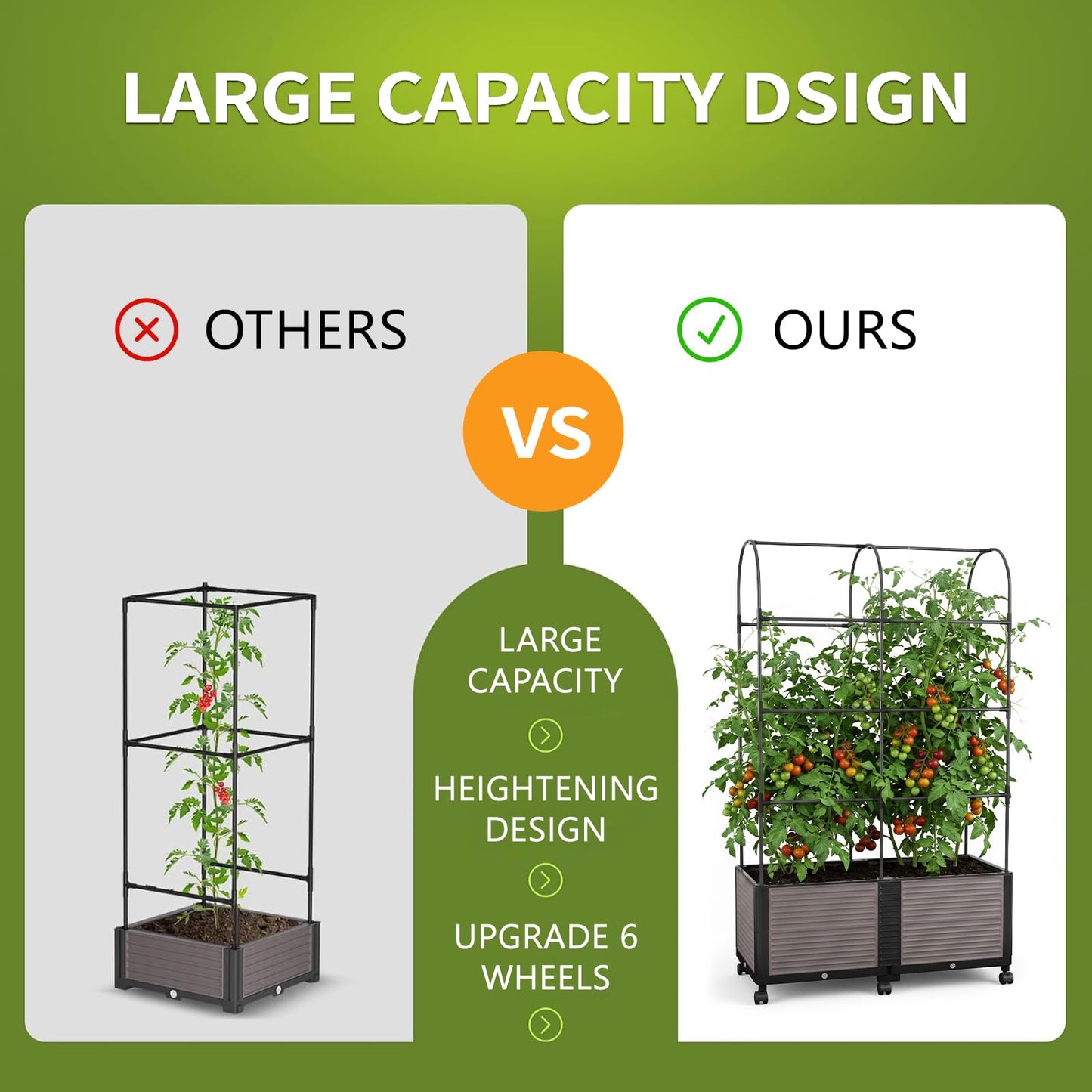 UrGROWA Raised Garden Bed Planter Box with Trellis, 73''H Tomato Planters for Climbing Plants Vegetable Vine Flowers Outdoor Patio Tomato Cage, Self Watering Planter with Wheels