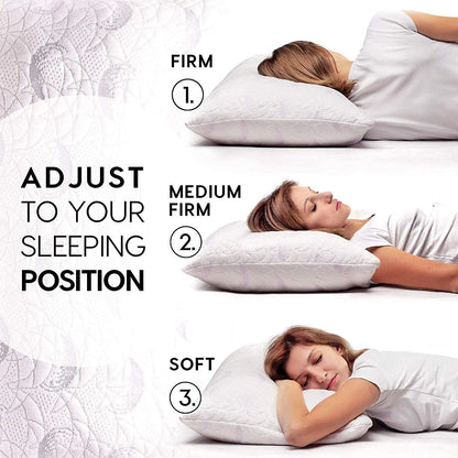 pillowLY Shredded Memory Foam Pillow For Neck Support & Pain Relief - 2 Comfort Zones (Soft & Firm) Adjustable for Stomach Back & Side Sleepers, Best Orthopedic Sleeping Pillow - Bamboo Cover
