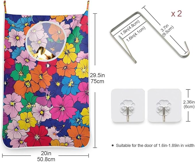 Hanging Laundry Hamper with Stainless Steel Hooks, Oxford Fabric Printing Door