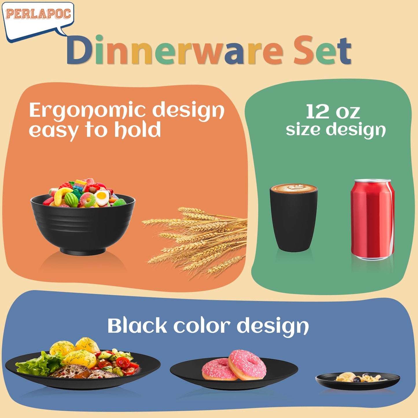 Wheat Straw Dinnerware Set 40-Piece Service for 8 Unbreakable Dishes Set Plates and Bowls Sets Drinking Glasses Microwave Safe Dish Set Lightweight Dinnerware Set for Home & Kitchen - Yellow