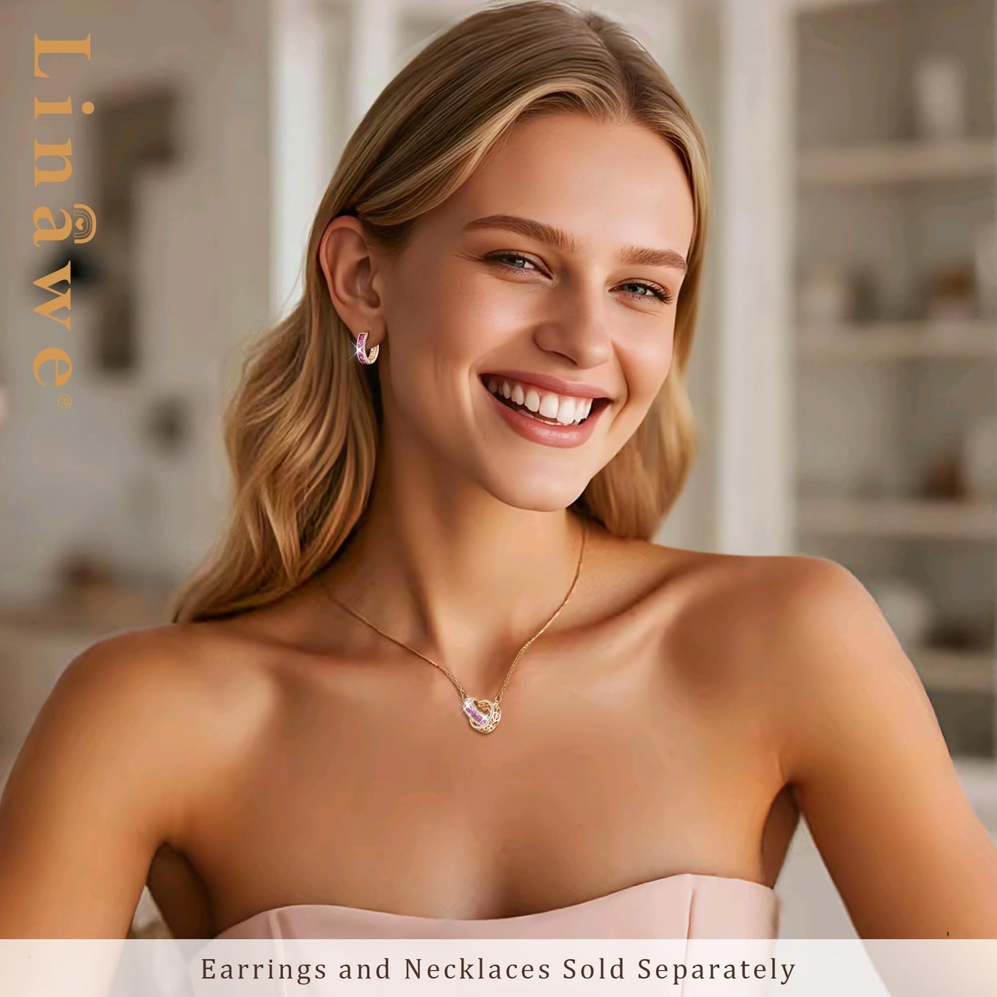 Linawe Hoop Earrings for Women, Rose Gold Huggie Earrings, Hot Pink Imitation Diamond Rhinestone Crystal Cubic Zirconia Cartilage Tragus Stud Earrings, Tiny Small Dainty Piercing Jewelry