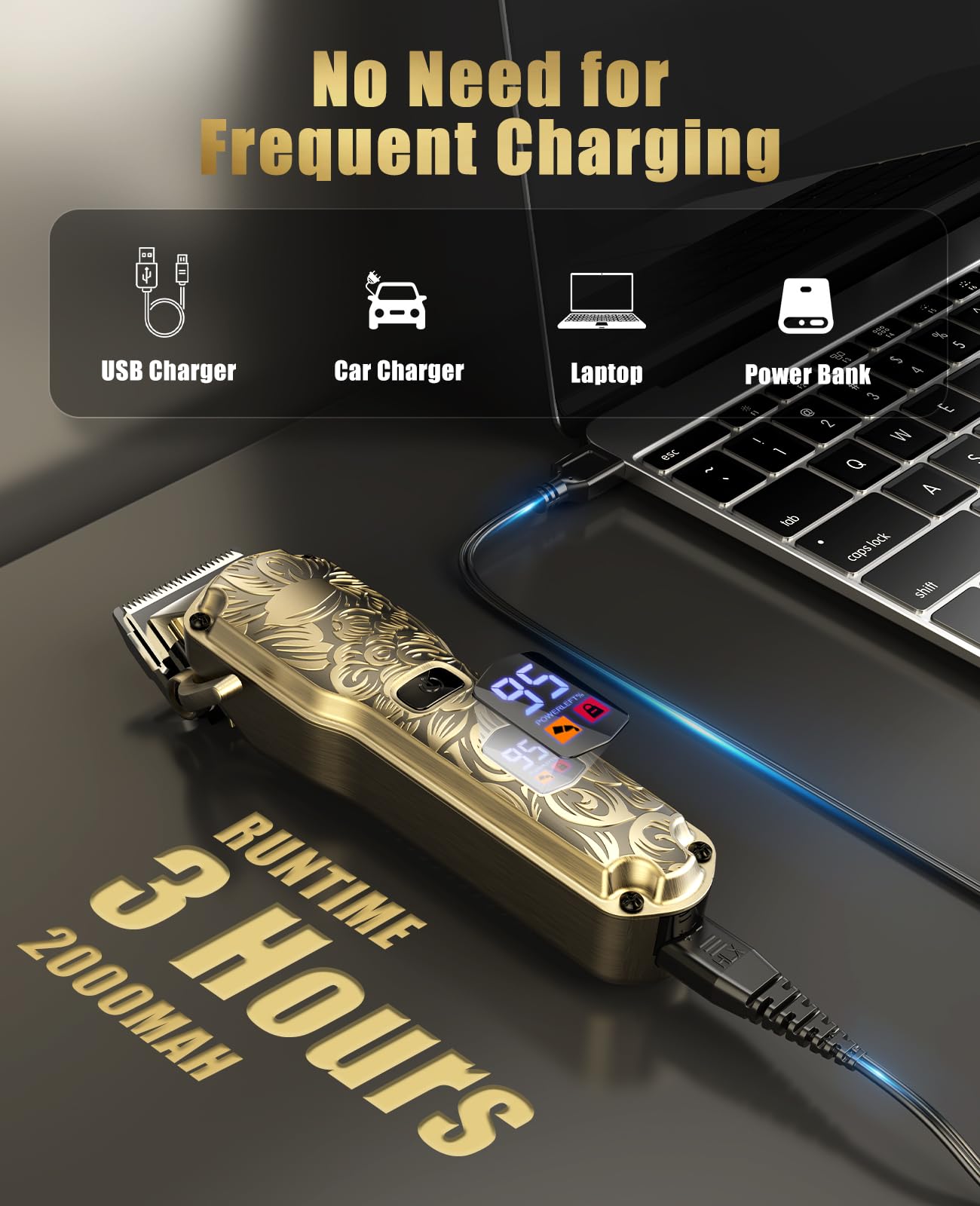 Hair Clippers for Men, Cordless Professional Hair Trimmer, IPX7 Waterproof Barber Clipper Kit with USB Rechargeable